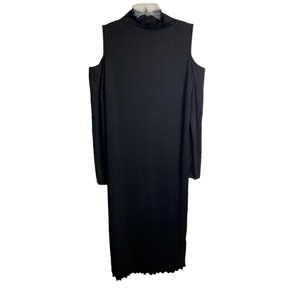 ASOS Cold‎ Shoulder Rib Bodycon Dress Plus Size 18 Black High Neck Long Sleeve